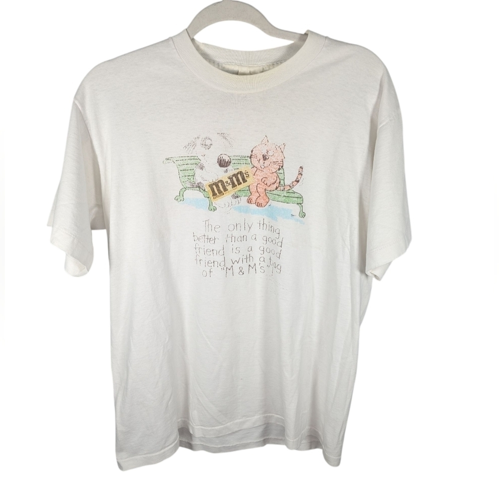 Vintage Center Star M&Ms Dog Cat Candy Funny T-shirt Size Unisex Large